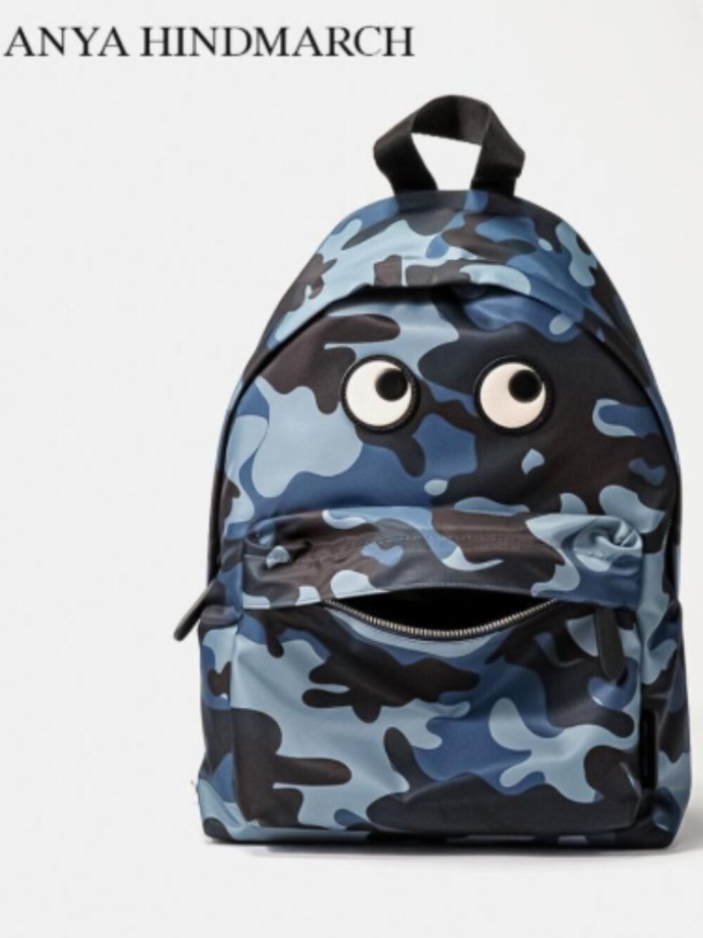 Authentic Anya Hindmarch Eyes Nylon Camouflage Backpack – Blue Camo